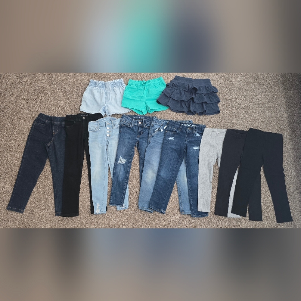 Girls Size 5T Clothing Bundle – Jeans, Shorts, Leggings & Skirt